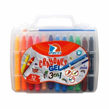 CRAYONES GEL X 12 COLORES + PINCEL EZCO 403900-12          
