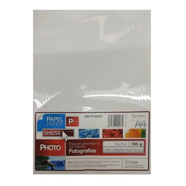 PAPEL FOTOGRAFICO GLOSSY A4 150G X20U GNEISS INKJET          
