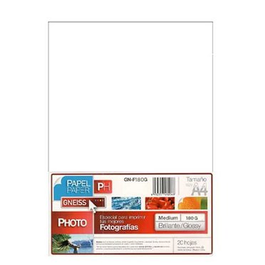 PAPEL FOTOGRAFICO GLOSSY A4 180G X20U GNEISS INKJET          