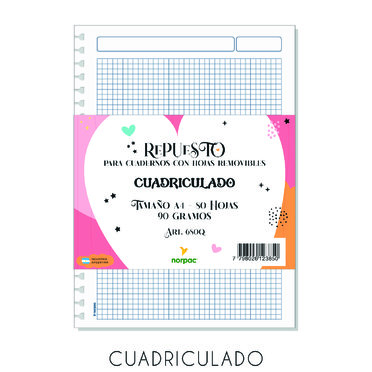 REPUESTO CUADERNO REMOVIBLE A4 680Q CUADRO 80HJS NORPAC          