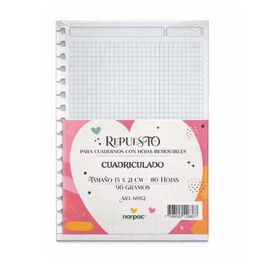 REPUESTO CUADERNO REMOVIBLE A5 681Q CUADRO 80HJS NORPAC          