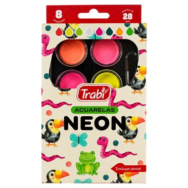 ACUARELAS NEON TRABI X8 PASTILLAS ESTUCHE RIGIDO 1017          