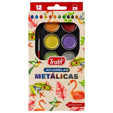 ACUARELAS METALICAS TRABI X12 PASTILLAS ESTUCHE RIGIDO 1016          