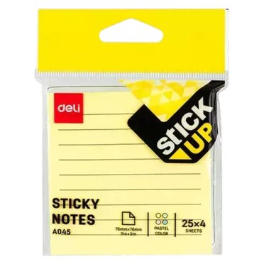 NOTAS ADHESIVAS DELI A045 76X76MM C/RENGLON 100HJS          